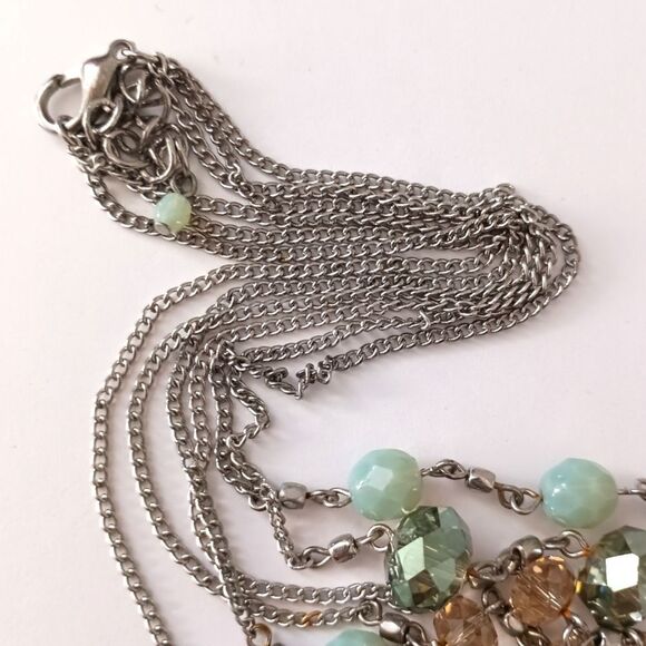 Glass Faceted Beaded Neckline Multi Strand Station Pastels Silver Tone Fairy - Picture 3 of 15